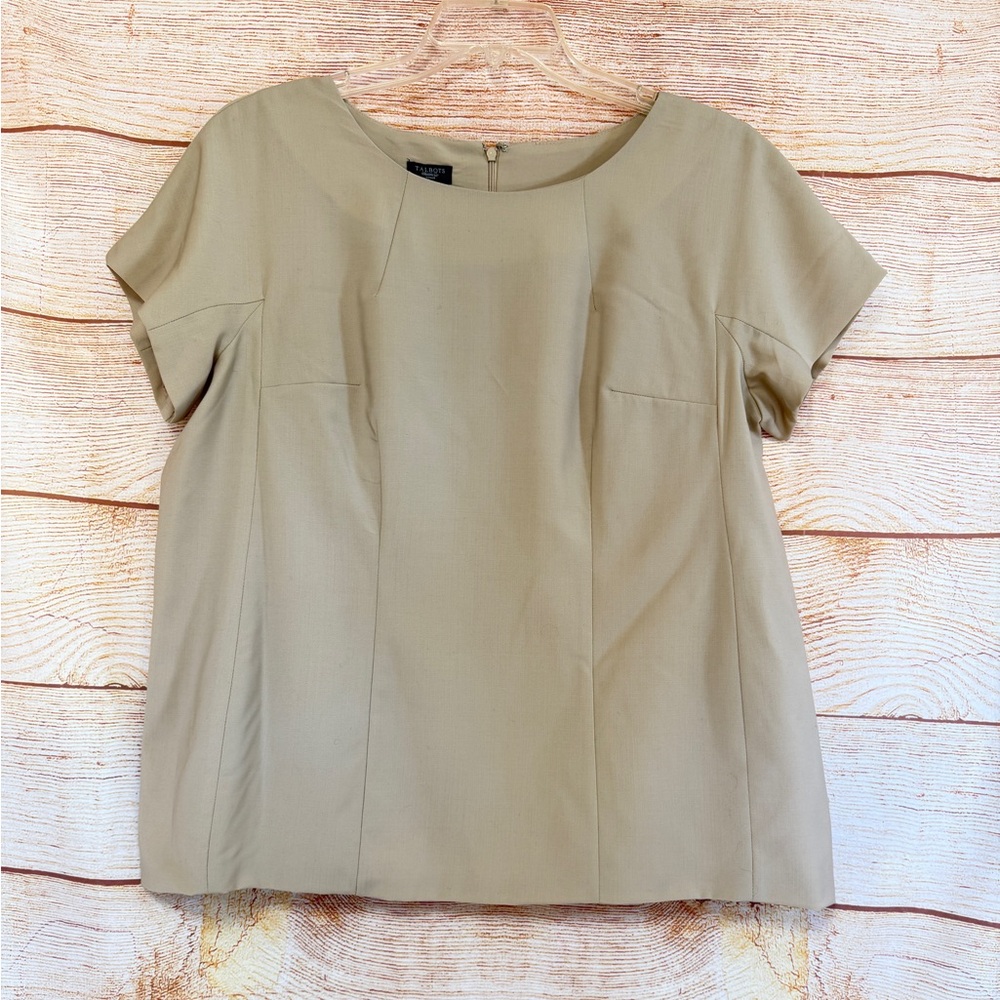 Talbots Women Wool Blend Lined‎ Crew Neck Cap Sleeve Pullover Blouse Top